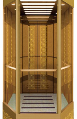 Diamond shape observation elevator
1. Upper/lower 2. shades:Ti-gold hairline etched st.st.
3. Sightseeing 4. wall:Glue-compressed glass
5. Ceiling: Mirror st.st. with acrylic lighting decoration,LED light.
6. Car wall:Ti-gold etched st.st.
7. Handrail:Ti-gold st.st.
8. Floor:PVC(optional:marble)